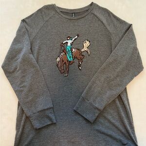 Gray Pullover Sweatshirt with Rodeo Horse Embroidered Chenille Patch Graphic